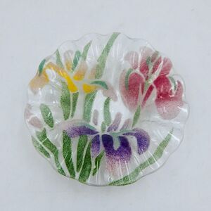 Sydenstricker Glass Dip Bowl Irises Tulips Daffodils Ruffled Edges